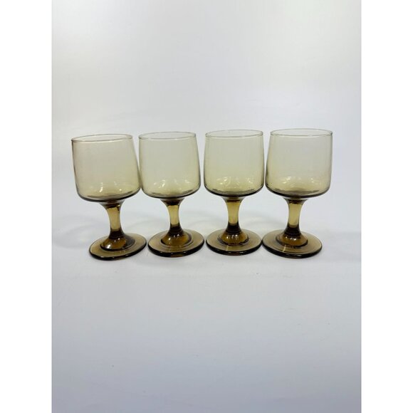 Wine Glasses Water Goblets Goblets Libbey Tawny Accent Smoky Brown Amber Vintage - Picture 7 of 11